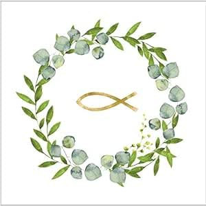 Miss Lovely Kommunions-Servietten Konfirmations-Servietten Fische MIT GRÜNEM Kranz Kirchliches Fest Kommunion Konfirmation Firmung Taufe Junge & Mädchen Firmung 40 Servietten