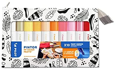 PILOT PINTOR Kreativmarker My Colour Palette – 10 Stück in M – warme Farben – Farbmarker-Stifte für DIY-Projekte, für fast alle Oberflächen, schnell trocknend und gut deckend