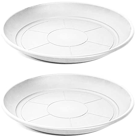 Acan Pack de 2 Platos de plástico para macetas de 30/40 cm Mediterránea. Bandejas, platillos, bajoplatos Redondos para tiestos de Interior, Exterior, jardín, terraza o balcón (Blanco)