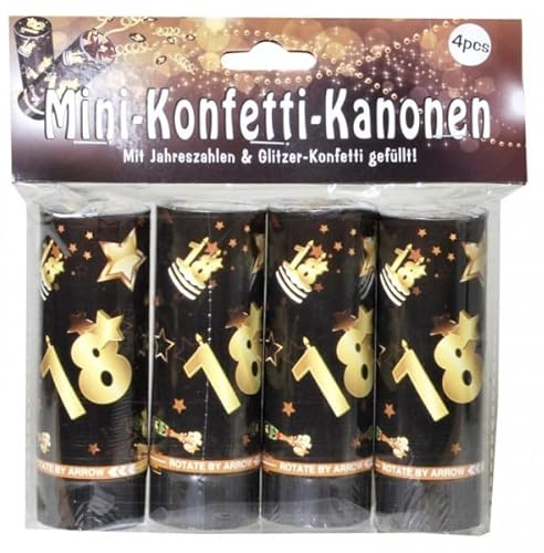 Set Konfetti Kanonen mit Jahreszahl zum 18. Geburtstag schwarz/gold