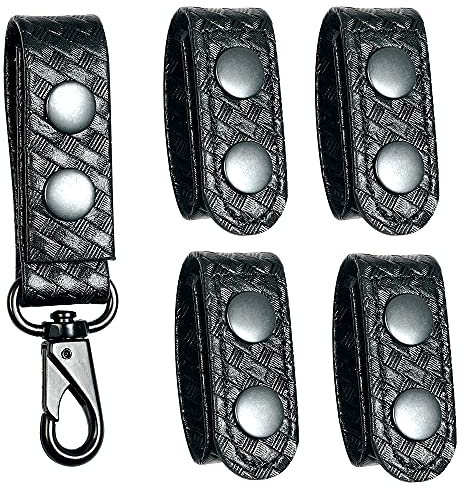 TAFTACFR Basketweave Duty Belt Keeper with Double Snaps(Set of 4) +1 Keeper with Strong Plastic Key Clip(1 Pack)