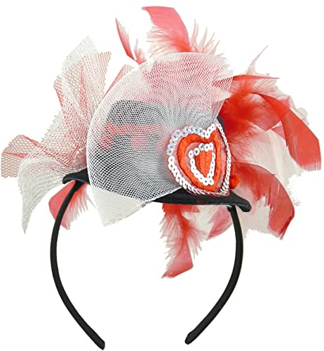 Bock op Kölle Haarreif Minihut verschiedene Designs, mit Federn, Schleifen, Karneval, Fasching (Minihut Herz Pailletten)