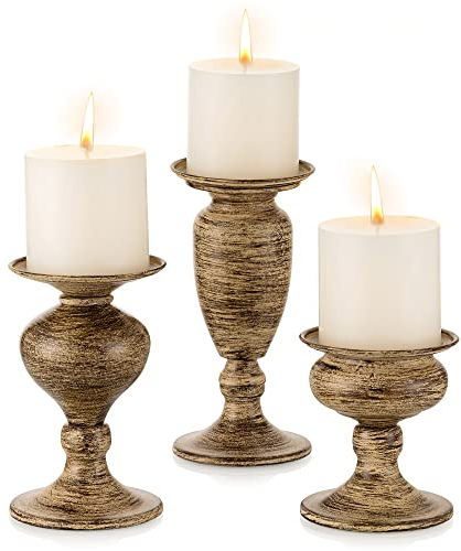 Sziqiqi 3er Set Kerzenleuchter Kerzenständer, Vintage Kerzenhalter Windlichthalter aus Metall Kerzenhalter für Stumpenkerzen Dekoration für Wohnzimmer Badezimmer Hochzeit Party, Braun