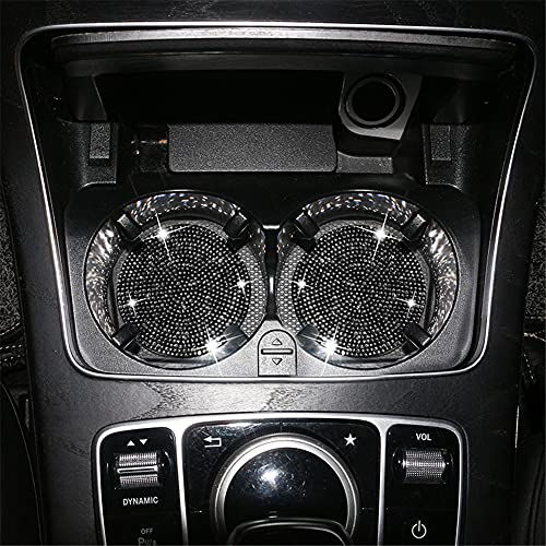 PTNKUIIY 2 Stücke Bling Kristall Auto Untersetzer,Universal Glitzer Strass Auto Getränkehalter Auto Innere Zubehör Silikon Anti-Rutsch Untersetzer Bling Kristall Auto Zubehor Innenraum,Schwarz