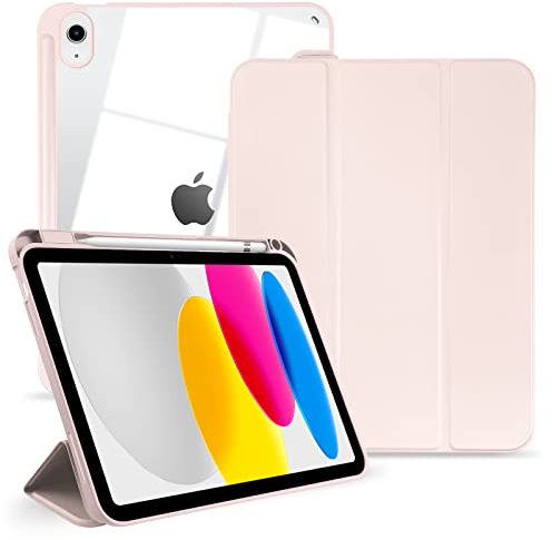 TopPerfekt iPad 10. Generation Hülle 2022 11 Zoll 2022 A2757 A2777, TPU stoßfester Rahmen und Schutzhülle aus Leder [Eingebauter Stifthalter, unterstützt Auto Sleep/Wake] Rosa