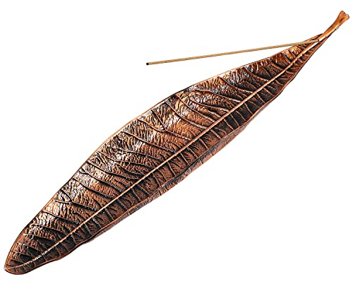 Quemador de Incienso, 28 cm Porta Incienso de Metal Soporte de Incienso en Forma de Hoja, Quemador Incienso Soporte Incienso Varilla para Decoración del Hogar (Cobre Rojo)