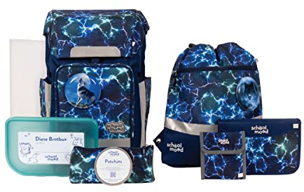 SCHOOL-MOOD - Softbag Schulranzen Set Wolf, 8-teilig - Rebel Air+ - inkl. Zubehör - ergonomischer Schultasche Jungen & Mädchen - Schulrucksack für Kinder in der 1. bis 4. Klasse - Felix (Wolf)
