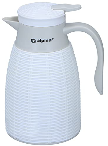 BAKAJI Caraffa Termica Capacità 1 Litro con Tappo di Temperatura Isolante, Thermos Sottovuoto a Doppia Parete Salvafreschezza, Sistema di Contenimento Caldo e Freddo, Manico Ergonomico (Bianco)