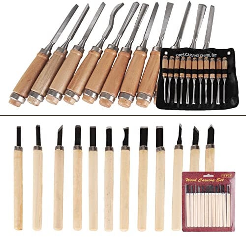 24 Stück Holzschnitzwerkzeug Set 12 teilig Schnitzmesser Set 12-teilig Stechbeitel Set für Holz Schnitzen Werkzeug für Anfänger und Profis Holz-Schnitzwerkzeug Set für Holz, Obst, Gemüse, Carving DIY