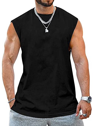 Tank Top Herren Ärmelloser Muskelshirt Workout Sport Fitness T Shirts Männer Gym Tops Trägershirts Tee Top für Men Schwarz L