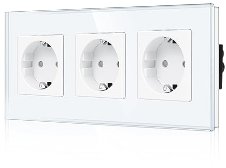 CNBINGO Glas Dreifachsteckdose Unterputz in Weiß - Dreifach Schuko Steckdose mit Kindersicherung - 16 Amp Schutzkontakt Wandsteckdose mit Glasrahmen