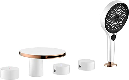 Badewannenarmatur Mit Handbrause, 5-Loch Wannenrandarmatur, Armatur Badewanne Armatur, Aufsatz-Wasserfall-Badewannenarmatur, Mischbatterie Badewanne Aus Messing, Badewannen Armaturen (Color : White)