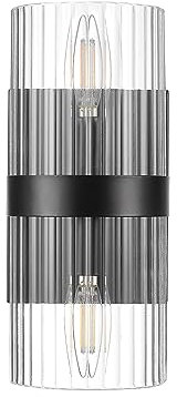 Globe Electric 65000050 - Applique murale à 2 lumières - Noir mat - Affichage en verre cannelé - Prises de base E12 - Pour salon, décoration de la maison, éclairage