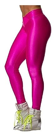 Hupplle Damen 80er Jahre Neon Glänzende Leggings Hohe Taille Dehnbar Spandex Skinny Pants Buttery Soft Yoga Workout Strumpfhose, Knallpink (Hot Pink), M
