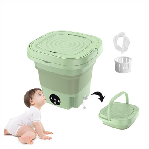 Mini Lavadora Portatil Lavadora Integrable 8L con Secador Giratorio,Pantalla TáCtil , Lavadora de Viaje Turbo para Calcetines Ropa Interior Limpieza,Green