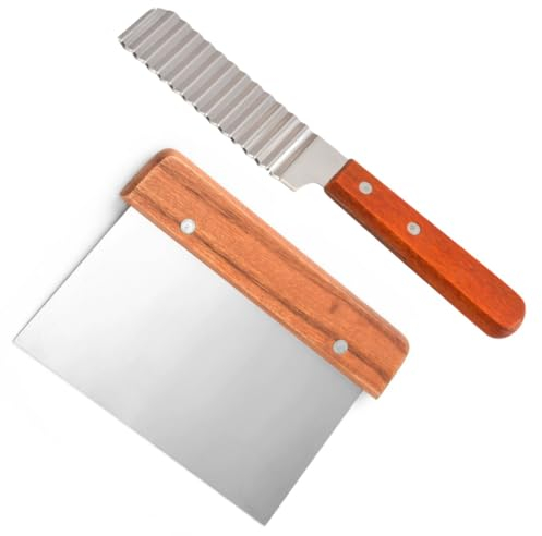 Lajiakoy® Rasqueta de Masa Cortador de Patatas Juego de 2 Piezas, Rasqueta Cocina, Rasqueta Multiusos, Cortador Patatas Fritas, Cortadora Ondulada de Verduras, Acero Inoxidable (2 Piezas)