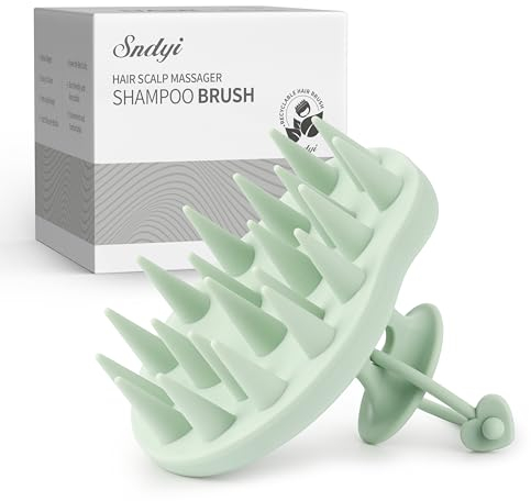 Sndyi Kopfhaut Massagebürste, 100% Silikon Shampoo Bürste für Peeling und Kopfmassage, Haar Massagebürste für Stimuliert das Haarwachstum, Scalp Massager für Nass und Trocken Haar, Tannen Grün