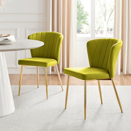 Furniturebox UK Danica Bottle Green Velvet Upholstered Dining Chair Gold Legs - Modern Meets Vintage Glam - Fluted Seat Back Vertical Stitching - Contemporary Dining Kitchen Furniture