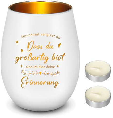 Nuenen Kerzenhalter aus Glas Teelichtglas mit 2 Kerzen Windlicht mit Gravur Manchmal Vergisst du DASS du Großartig Bist Also Inspirierendes Geschenk für Frauen Familie Freund(Ermutigen)