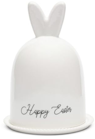 Riviera Maison Butterdose mit Deckel Weiß Ostern, Osterdekoration mit Hasenohren Ostern Dekorationen - Happy Easter Butter Dish - (ØxH) 12x16.5