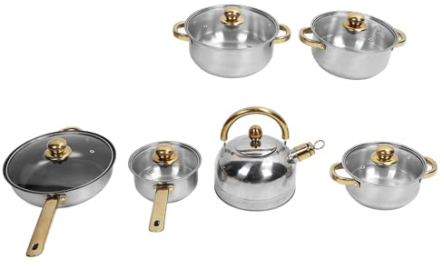 Juego de 12 Ollas y Sartenes, Juego de Utensilios de Cocina de Inducción de Acero Inoxidable, Juego de Cocina Antiadherente Apto para Lavavajillas con Sartén, Cacerolas y Ollas