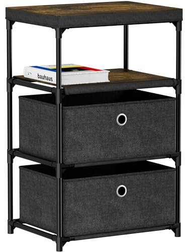 Mutool 4 Tier Side Table, End Table Sofa Side Table with Fabric Drawers for Small Spaces, Nightstand Bedside Table for Living Room Bedroom Kitchen Office, Black