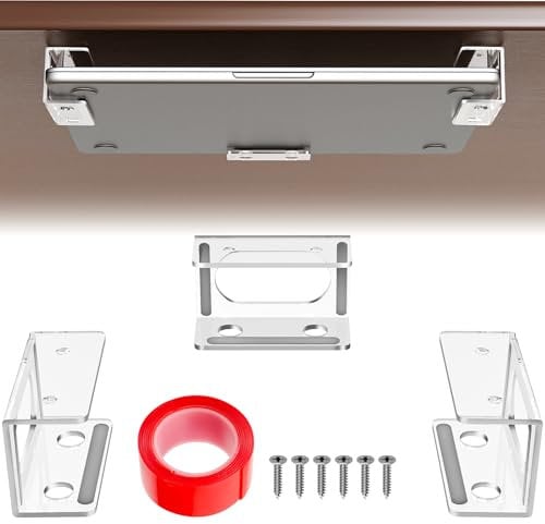 NiHome Clear Acrylic Under Desk Laptop Mount, Easy Installation Adjustable Laptop Holder, Scratch-Resistant Under-Desk Stand for MacBook, Notebook, Modem, TV Box, PS4 Slim and More