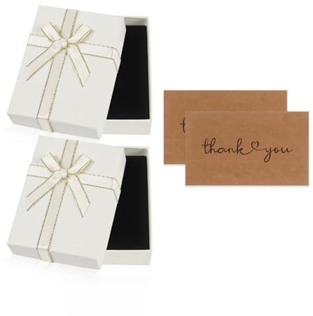 Nwvuop 2 Stück Schmuck Geschenkbox Schmuckschachtel mit Karten, 9× 7× 3 cm kleine Geschenkbox für Schmuck Halskette Armband Box für Geburtstag Hochzeitstag(Beige)