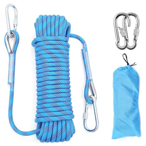 Corda da arrampicata, 10 mm, 10 m, corda statica per arrampicata, in nylon per esterni, corda di salvataggio ad alta resistenza con 2 moschettoni, corda di salvataggio per escursioni, alpinismo,