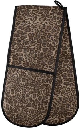 Double Oven Gloves Heat Resistant Brown Leopard Print Double Oven Mitts Pot Holder Heat Protection Oven Gloves for Home Kitchen Baking Cooking BBQ Microwave