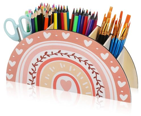 VILLCASE Schreibtisch Organizer Regenbogen Holz, Süßer Stiftehalter für Kinder, Multifunktionale Stiftebox, Aufbewahrung für Bastelmaterial und Schreibutensilien, Ideal für Kinderzimmer und Büro