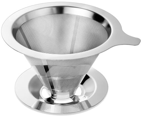 ANNMEXX Verbesserter Kaffeefilter, Kaffee-Tropfer, papierloser Edelstahl-Kaffeefilter, für eine bis zwei Tassen, behält den natürlichen Kaffeegeschmack, einfach zu bedienen und zu reinigen (groß)