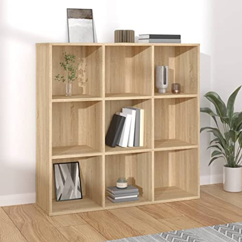 Myheimly Bücherregal mit 9 Fächern Standregal Wandregal Büroregal Regal Aktenregal Bücherschrank Aufbewahrungsregal Sonoma-Eiche 98x29x97,5 cm Holzwerkstoff