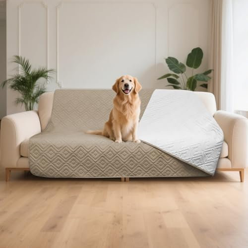 GYURO wasserdichte Hundedecke, beidseitig verwendbar, robuste Hundematte für Sofa und Bett, waschbar für Hunde und Katzen (Dunkles Khaki + Khaki, 77 * 178CM)