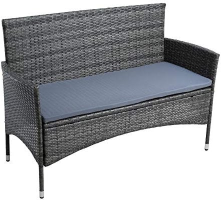 ESTEXO Polyrattan Gartenbank Bank Rattan Gartenmöbel 2-Sitzer Sitzbank mit Sitzkissen Rattanmöbel (Anthrazit-Grau)