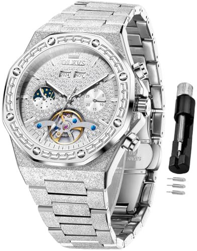 OLEVS Herrenuhren Tourbillon Automatikuhren Kalender Chronograph Diamant Mechanische Herrenarmbanduhr Leuchtend Wasserdicht Luxus für Männer