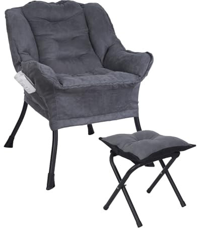 Vinteky Fauteuil Relax avec Repose-Pieds Pliable – Confort Ultime, Design Ergonomique et Durable, Idéal pour Salon, Chambre ou Bureau (Gris)