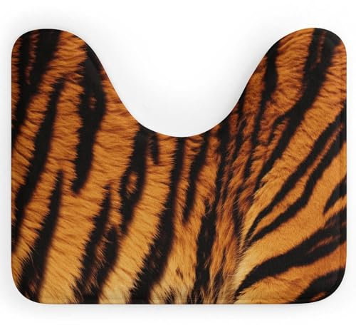FZMVSQH WC-Vorleger mit Tiger-Streifenmuster, U-förmig, waschbar, WC-Vorleger für Badezimmer, rutschfeste WC-Bodenmatte, superweiche, saugfähige Mikrofaser, Konturen-Teppich, niedlicher Konturteppich