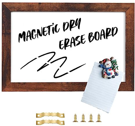 Okydoky Magnetisches Whiteboard mit Dunkelbraun Holzrahmen, Whiteboard mit Trocken Abwischbar, Groß Weißwandtafel für Schule Home Büro(BB-BN-2030).DE
