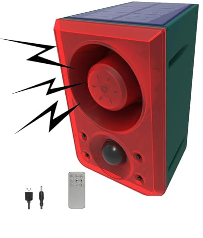 Solar Outdoor Motion Sensor Alarm - Hund Bellen Alarm Bewegungsmelder, 129db lauter Geräuschemacher, Unterstützung Aufnahme &±Volume, für Home Security, Hühnerstall Alarm (1 Packung)
