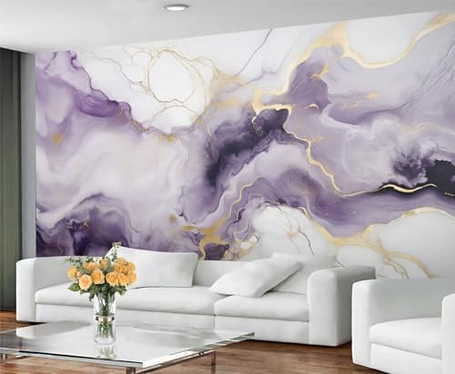 YXQAIED Marble Wallpaper, White Gold Bedroom Wallpaper, Romantic Purple Wall Paper for Living Room, Not Self Adhesive Purple Marble Photo 3D Wall Murals & Room Decor, 350x256cm