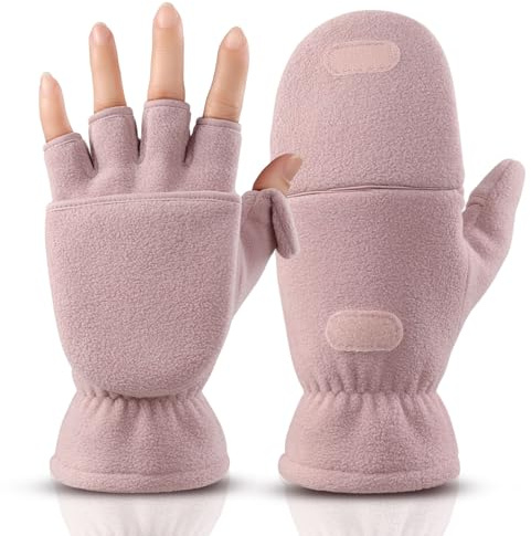 OZERO Fingerlose Thermo Handschuhe mit Kappe, Damen Herren Daumenkappe | 2-in-1 Klapphandschuhe aus winddichtem Fleece für Gassi, Fahrrad und Fotografie. Touchscreen-tauglich