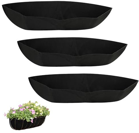 3PCS Black 30Inch Fabric Window Box Liners, Wall Trough Liners for Garden Planters, Felt Window Box Liners for Hanging Baskets Fabric Planter Liners Black Flower Basket Liner for Fence and Wall Use