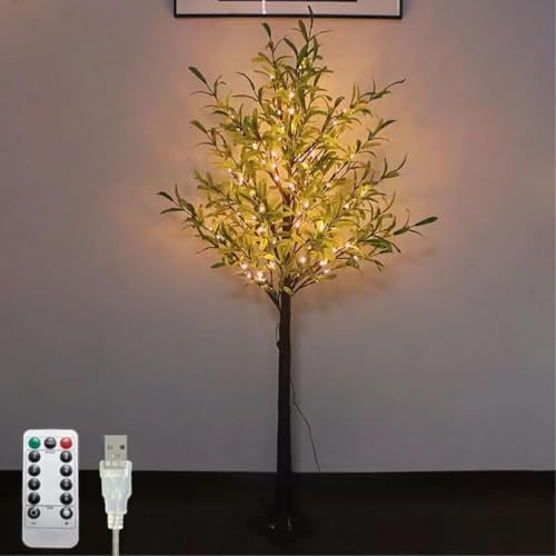 Led Tree Lights Artificial Olive Tree 180cm 300 Led Warm White With Remote Control 8 Light Modes Lights Decorative Tree Artificial Green Plants For Christmas Wedding, 180cm