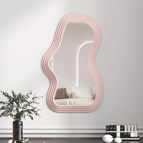 Unregelmäßiger Wandspiegel, 2023 Ew Gewellter Spiegel, Vaity Spiegel Mit Haken Wandspiegel Für Schlafzimmer, Für Badezimmer, Schlafzimmer, Livig Zimmer, Waschräume, Pink 1