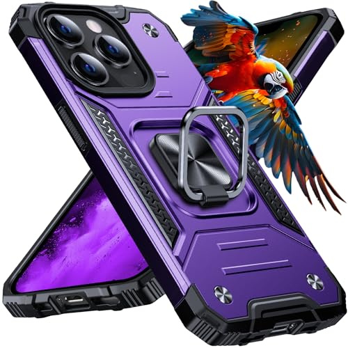 Anqrp Heavy Duty Case for iPhone 14 Pro Case with Enhanced Ring Holder Grip Stand, Military Grade Shockproof Rugged Drop Protective Silicone Hard iPhone 14 Pro Phone Case Cover, Purple