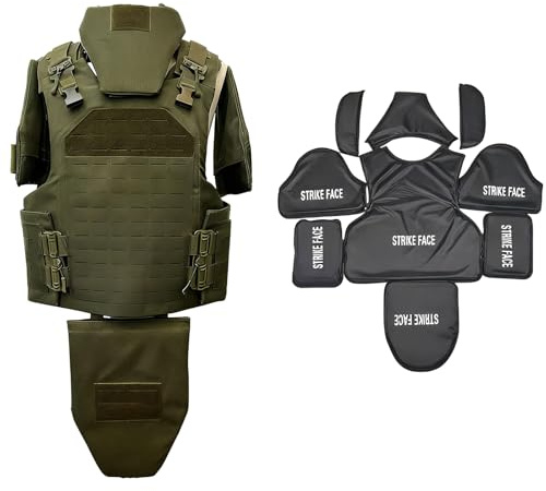 LZAQHMT Modular Tactical Plate Carrier Set - Full Protection Replica Vest With Removable Accessory Pack | Quick Release Training Gear(GREEN-IIIA)
