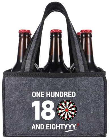 KHstylehoo Funny Dart Gifts for Men, 6 Bottle Grey Felt Beer Handbag, with ONE Hundred and EIGHTYYY Slogan, Darts Accessories, Perfect Dart Fans Birthday Gift, Personalised Mens Dartgift Idea