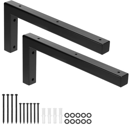 QWORK® Staffe per Mensole 35x15 cm in Metallo Nero – Supporti Pesanti a L per Lavabo da Appoggio, Soggiorno e Camera – Reggimensole Industriali in Acciaio Rinforzato, Set da 2 Pezzi