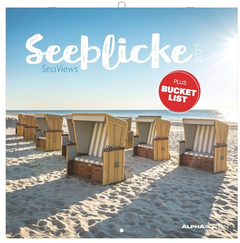 Seeblicke 2027: Wandkalender 30x30 cm (30x60 cm geöffnet) mit Notizkalendarium, 12 Küstenmotiven und Bucket-List
